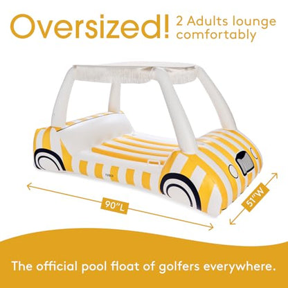FUNBOY Giant Inflatable Luxury Golf Cart Pool Float, Two Cup Holders, Removable Fringe Shade, Float for Summer Pool Party and Entertainment - color: Yellow, White