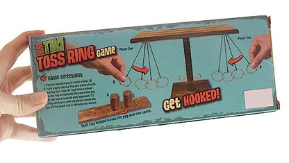 Curious Minds Busy Bags Wood Tiki Toss Ring Hook Game - Swing Ring on String to Land on Hook - Swinging Ring Toss Tabletop Game - Indoor Outdoor 2 Player
