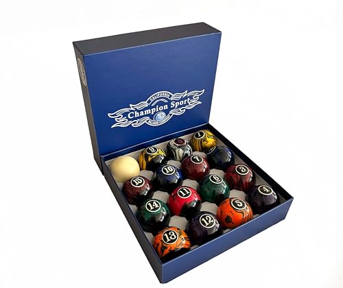 Champion Deluxe 2-1/4" Billiard Pool Ball Set Complete 16 Ball Set (Several Style Available) - color: Champion Dark Marble Pool Balls set