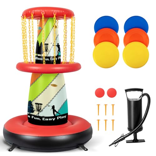EKEPE Inflatable Disc Golf Basket - Inflatable Throwing Game for Kids and Adults, Portable Disc Golf Target Set with 6pcs Disc Golf Disc and Carry Bag for Backyard, Indoor or Outdoor - color: Colorful