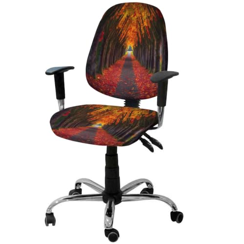 Savannan Office Chair Cover, Autumn Natural Path Scenery Protective Stretch Elastic Universal Cover for Desk Task Chair,Computer Rotating Chair 1 Pcs Thanksgiving Fall Maple Leaves