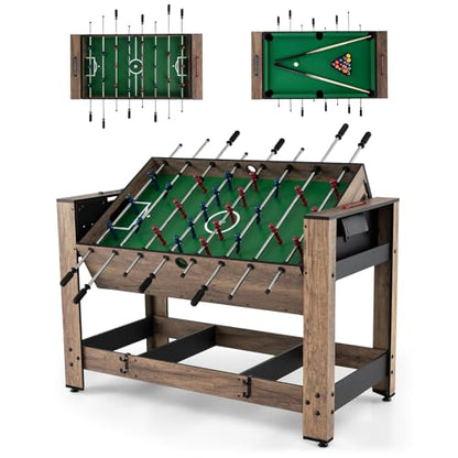 Goplus 2-in-1 Swivel Multi Game Table, 48” Combo Game Table with Foosball & Pool for Adults, Indoor Outdoor Combination Arcade Table for Home Game Room Party - style: 48" x 24" x 32", w/Sticks Holder