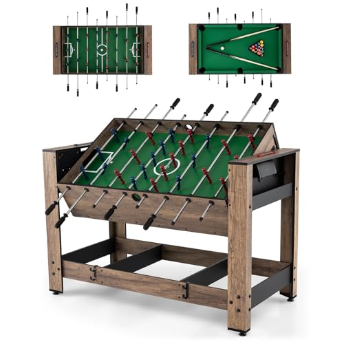 Goplus 2-in-1 Swivel Multi Game Table, 48” Combo Game Table with Foosball & Pool for Adults, Indoor Outdoor Combination Arcade Table for Home Game Room Party - style: 48" x 24" x 32", w/Sticks Holder