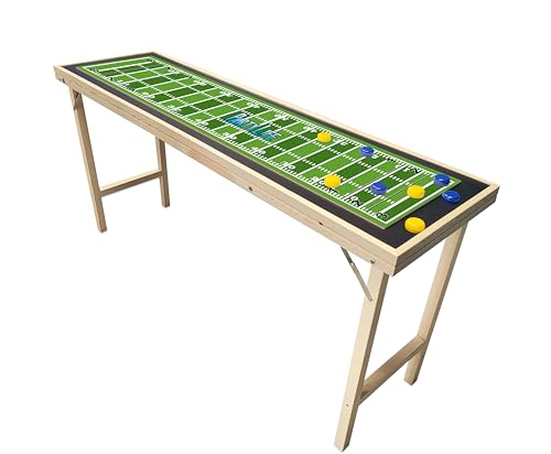6-Foot Premium Shuffleboard Table w/Folding Legs, Pucks, and Optional LED Lights - Awesome Graphics - Choose Your Model - color: FOOTBALL, size: 6-Foot w/ Base Model