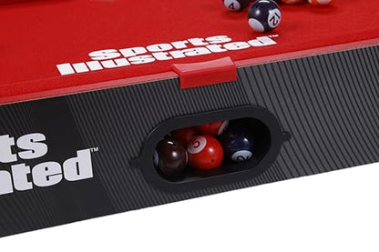 Sports Illustrated - Light Up Tabletop Billiards Game, Portable LED Mini Pool Table Set with Compact Design, Cues, Balls and Accessories Included for Kids and Family Game Night