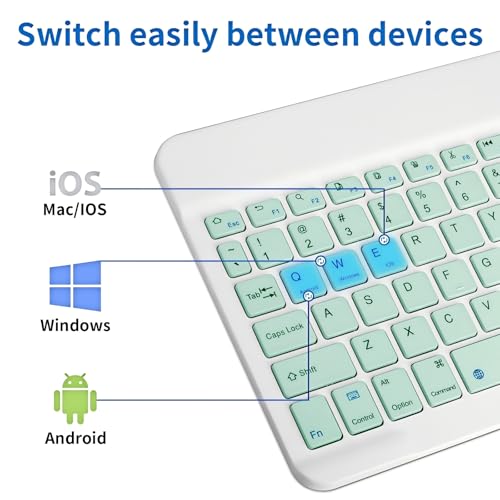 Slim Mini Wireless Portable Bluetooth Rechargeable Keyboard for Apple iPad iPhone Samsung Tablet Phone Smartphone Fire HD 10 Max 11 iPadOS iOS Android (10 Inch Green) - color: 10 Inch Green