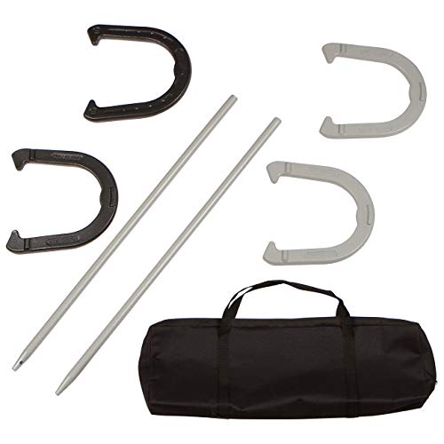 Trademark Innovations Premium Reinforced Carbon Steel Horseshoe Set with Carry Bag (Black and Gray)