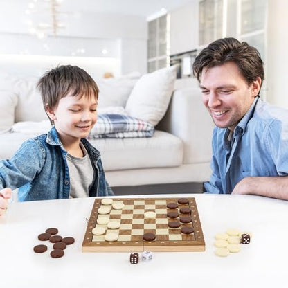 Premium Ceramic Game Pieces Set - 30 Pieces | Versatile Checkers Pieces, Backgammon Pieces, Chess Pieces Only, Includes Dice - color: Brown and Off-white, size: 27CM