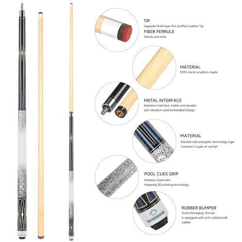 HomeSeason Pool Cue Stick 58" Billiard Cue Sticks 3D Printed Grip Professional Low Deflection Pool Sticks Maple Wood Pool Sticks 13mm Tip - color: 21oz