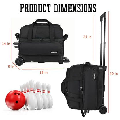 LARIPOP 2 Ball Bowling Roller Bag, Wheeled Bag with Shoe Compartment, Telescopic Handle & Padded Protection for Men Women - color: Black