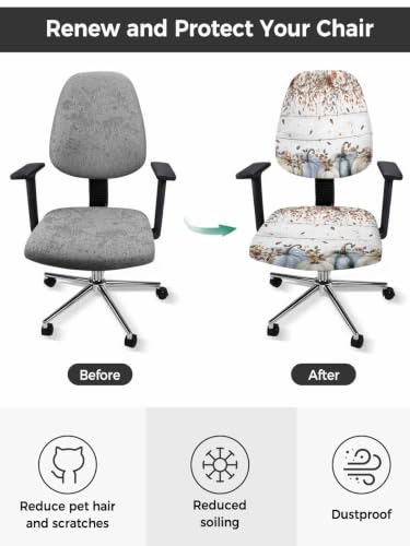 Savannan Office Chair Cover, Thanksgiving Blue White Pumpkin Protective Stretch Elastic Universal Cover for Desk Task Chair,Computer Rotating Chair 1 Pcs Autumn Rose Floral Foliage
