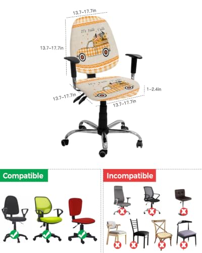 Office Chair Cover, Sunflower Farm Truck Thanksgiving Pumpkin Harvest Protective Stretch Elastic Universal Cover for Desk Task Chair,Computer Rotating Chair 1 Pcs Fall Orange Buffalo Grid Leaf