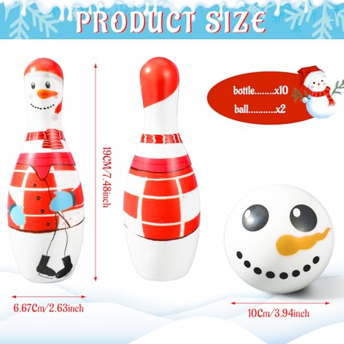 Libima 12 Pcs Christmas Bowling Set Santa Claus Snowman Bowling Set 10 Soft Foam Bowling Pins 2 Bowling Balls Set Toy Bowling Set for Game Indoor Outdoor Xmas Party Supplies - color: White, style: Snowman