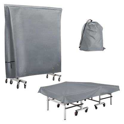 Outdoor Ping Pong Table Cover for 9x5 ft Table, Heavy Duty 600D Waterproof Polyester, UV Fade Resistant, Windproof Buckle Straps, Fits Folding & Flat Tables, Storage Bag, Dark Gray - color: Gray