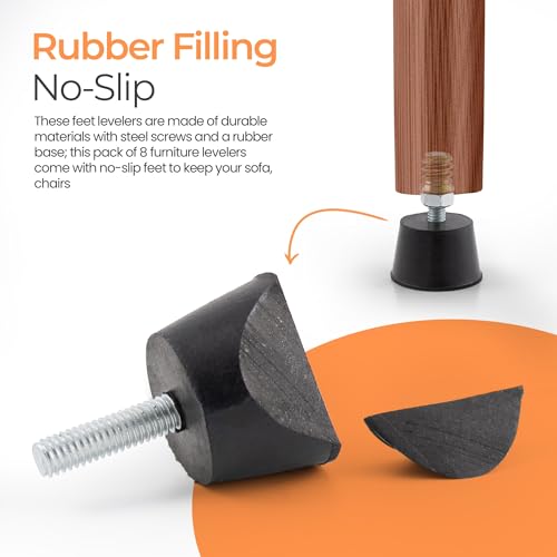 NEWBYTEK M6 Thread Rubber Furniture Leveling Feet Screw in Threaded Furniture Levelers Adjustable Table Chair Levelers Feet Glides for Chairs Tables Cabinet Patio - 8 Pack - size: M6 Thread, 8 Pack