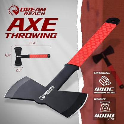 Dream Reach Throwing Axe Set - 3PCS Full Tang Handle Double Sided Throwing Hatchets with TPR Rubber Sleeve and Protective Sheaths for Recreation and Competition - color: Red Double Sided Set of 3
