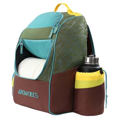Axiom Discs Shuttle Disc Golf Backpack Bag (Choose Your Style and Color) - color: Olive/Tropic Blue/Golden Yellow, style: With Velcro Side Panel