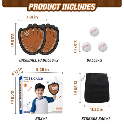 HYES Toss and Catch Ball Set, Outdoor Games for Kids Ages 3-12, Sticky Catch Game Toy with 2 Paddles & 3 Balls, Toddler Baseball Glove Set for Beach Yard Camping, Gift for Boys & Girls - style: 2 pack