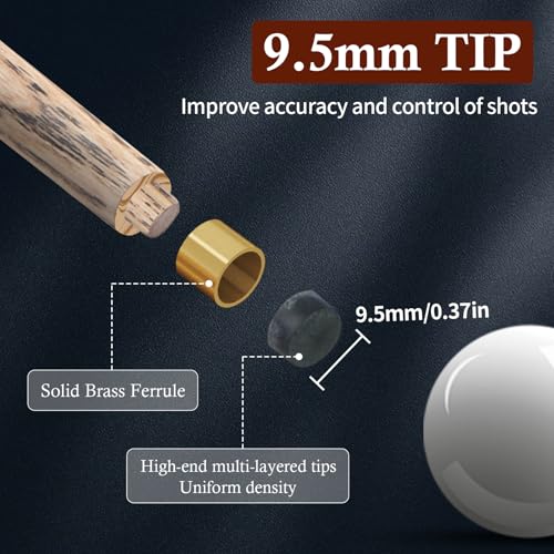 Kmise 57 inch Pool Cue, 19oz Cue Stick with 9.5mm Professional Tip, Handcraft, Made of Chacate Preto Wood, Bar or House Use for Men or Women, Pool Sticks for Adults (3 Sets)