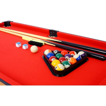 5-in-1 Multi-Game Table - Billiards, Push Hockey, Foosball, Ping Pong, and Basketball Black/Blue - color: Brown + Red Tablecloth