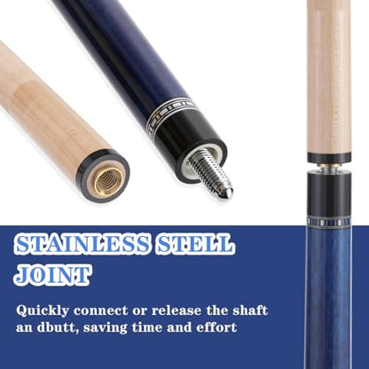 Canadian Maple Pool Cue Stick Set, 58 inch 18oz 19oz 20oz 21oz Billiard House Bar Pool Stick, 12.5mm Tip Billiard Cue for Beginner, Commercial and Home Entertainment - color: 12.5mm Blue with case