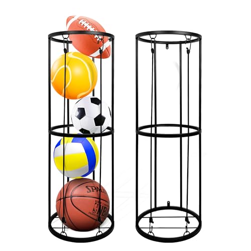 Garage Ball Storage Rack, Wall-Mounted Basketball Holder, Vertical Ball Rack for Soccer Volleyball Football Basketball, Space-Saving Sports Ball Storage Organizer for Garage & Home