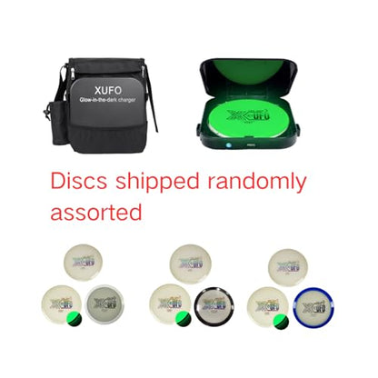 Glow-in-the-Dark, Fluorescent Golf Disc Set, Disc Golf Beginner's Set with Putter, Mid-Range, Distance Driver Discs, Glow-in-the-Dark Charger and Disc Bag for Outdoor Nighttime (Daytime) Disc Players
