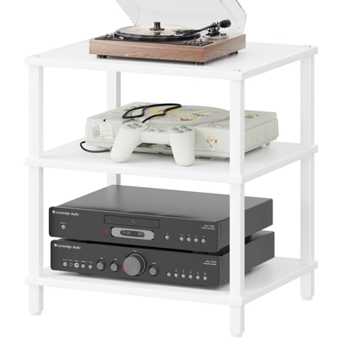 LELELINKY 3-Tier AV Media Player Stand, White Stereo Cabinet, Modern Stereo Cabine,Game Console Shelf,Wooden TV Stand,Multifunctional Entertainment Center, Suitable for Home, Conference Room - color: White, size: 3 Tier