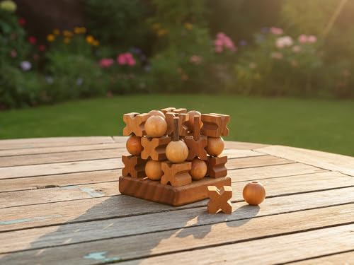 BSIRI 3D Wooden Tic Tac Toe Rustic Coffee Table Decor Unique Gifts for Special Occasions Fun for Adults in Strategic Game Night Family Games - style: 3D Tic Tac Toe