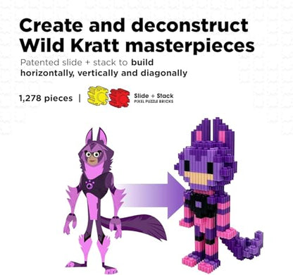 Pix Brix - Wild Kratts Toys Pixel Art Kit - Grey Wolf, 1278 Pieces - Patented Slide + Stack Pixel Puzzle Building Bricks, Build & Collect Wild Kratts Animals - Stem Toys, Ages 6 Plus - style: Grey Wolf