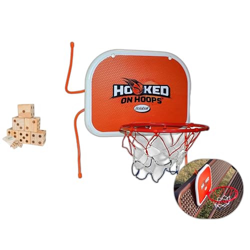 Bolaball Outdoor and Indoor Family Fun Games Bundle Giant Wooden Dice Set & Hooked on Hoops Mini Basketball Hoop-Hooks Set