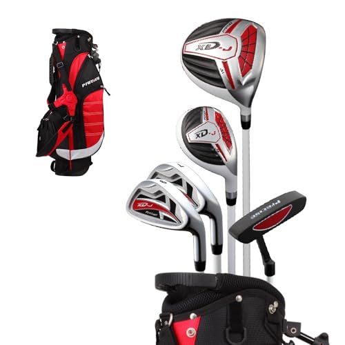 Precise XD-J Kids Golf Clubs Set – Boys’ & Girls’ Junior Golf Set with Lightweight Graphite Shafts, Hybrid, Putter & Stand Bag - color: Red Ages 6-8, size: Right Hand