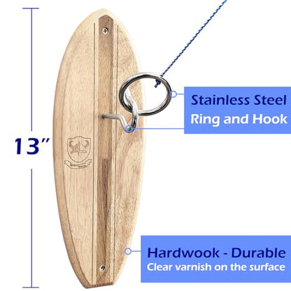 Hook and Ring Toss Game Swing Game DIY Kit -Stainless Steel Ring, Polyester Rope and Hardware - style: Surfboard L