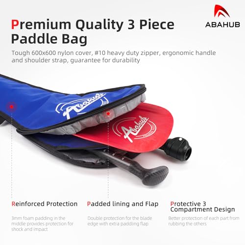 Abahub Carbon Fiber SUP Paddles, 1 x 3 Section Adjustable 67" - 86" Carbon Fiber Shaft, Lightweight Stand-up Paddle Oars for Paddleboards, with a Carrying Bag - color: Carbon Fiber Shaft & Red Wave Print Plastic Blade