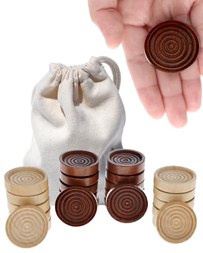 WE Games Wooden Checkers Pieces Only (1.5 inch), Checker Board Game & Backgammon Pieces, 24 Brown and Natural Stained Stackable Ridges with a Drawstring Storage Bag, Replacement Game Piece - size: 1.5 inch diameter