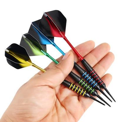 centaur 12 Pack Soft Tip Darts, Professional 18 Gram Plastic Tip Dart Sets with 4 Colors Premium Aluminum Shafts 100 Dart Tips 16 Dart Flights and Dart Case for Electronic Dart Board