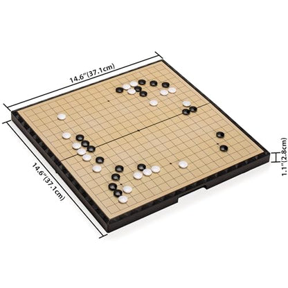 Yellow Mountain Imports Large Magnetic 19x19 Go Game Set Board (14.6-Inch) with Single Convex Stones - Folding, Portable, and Travel Ready Set - size: 14.6 x 14.6 x 1.1 inches