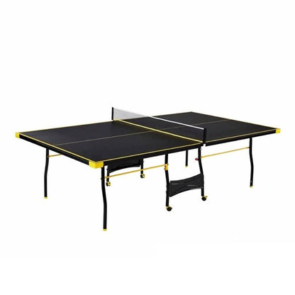 Black Yellow Folding Rolling Table Tennis Table Indoor Ping Pong Table with 2 Paddles 2 Balls 1 Net and Post Set 4 Wheels for Easy Movement Perfect Christmas New Year Holiday Season Gifts