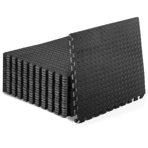 ProsourceFit Exercise Puzzle Mat 1/2-inch, EVA Interlocking Foam Floor Tiles for Home Gym, Workout Equipment, Kids Play Areas, Black, 72 SQ FT - 18 Tiles - color: Black, size: 18 Pack (72 SQ FT)