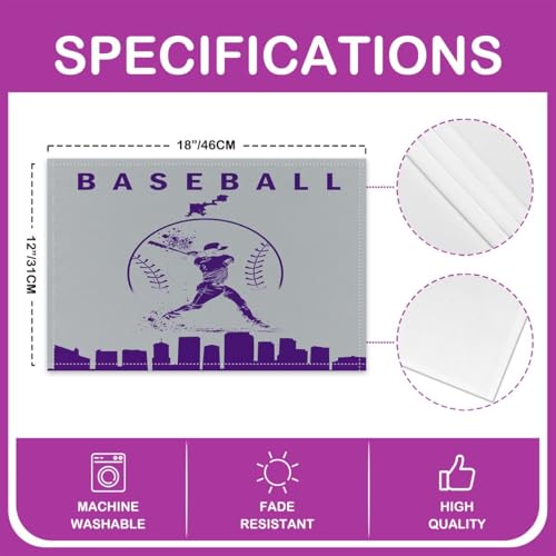 Erosebridal Baseball Placemats Set 4 Piece Softball Place Mat Sports Games Placement Mats Athlete City Silhouette Table Mats for Dining Table Setting, Grey Purple - color: Grey Purple