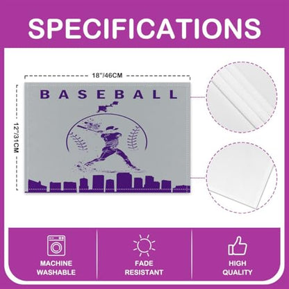 Erosebridal Baseball Placemats Set 4 Piece Softball Place Mat Sports Games Placement Mats Athlete City Silhouette Table Mats for Dining Table Setting, Grey Purple - color: Grey Purple