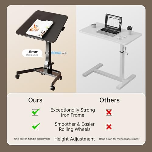 Foldable Mobile Standing Desk, Pneumatic Height Adjustable Rolling Sit Stand Desk, 90° Tiltable Portable Laptop Cart on Wheels, Mobile Desk Workstation for Home Office, Easy to Fold - color: Black