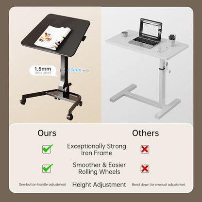 Foldable Mobile Standing Desk, Pneumatic Height Adjustable Rolling Sit Stand Desk, 90° Tiltable Portable Laptop Cart on Wheels, Mobile Desk Workstation for Home Office, Easy to Fold - color: Black