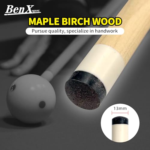 57 Inch Pool Cue Stick - 13mm Fiber Ferrule Tip, Maple Birch Wood Billiard Cue with Chalk & Glove | Explosion-Proof Joint for Home, Bar, Billiard Hall - style: Maple Birch Wood Billiard Cue-Black/White