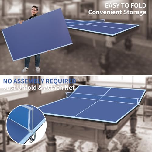 9ft Blue Mid Size Ping Pong Conversion Top Foldable Portable Table Tennis Table Top for Indoor Games