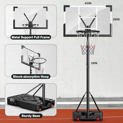 Basketball Hoop Outdoor, 10FT Height Adjustable 45 Inch Shatterproof Backboard Portable Basketball Hoops Goals System with 2 Wheels for Backyard/Driveway/Indoor/Court - style: 01 Black