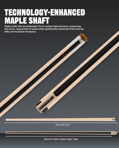 KONLLEN KL-KB Low Deflection Maple Billiards Cue Pool Cue Stick Real Wood Abalone Shell Inlay Wrapless 12.5mm Tip - color: KL-KB-Black