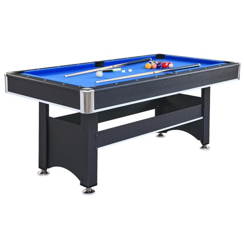 Tomkate 6-Foot Pool and Table Tennis Multi Game with Felt and Table Tennis Surface. Includes Billiard Accessories, Cues, Paddles and Balls for Family Game Room - color: Blue Felt with Black Body