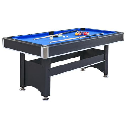 Tomkate 6-Foot Pool and Table Tennis Multi Game with Felt and Table Tennis Surface. Includes Billiard Accessories, Cues, Paddles and Balls for Family Game Room - color: Blue Felt with Black Body