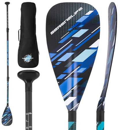 SereneLife Carbon Fiber Paddle Board | 70-86 Inches Adjustable SUP Paddle | 3-Piece Lightweight 60% Carbon Fiber Shaft | Oval Shaft Lever Lock Clamp with Comfortable Grip | Carrying Bag Included